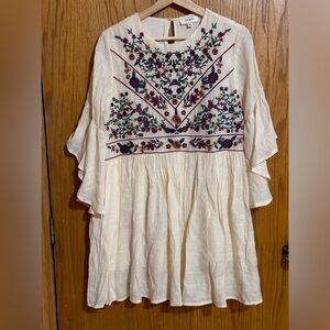 Umgee Cream Embroidered Flutter Sleeve Dress